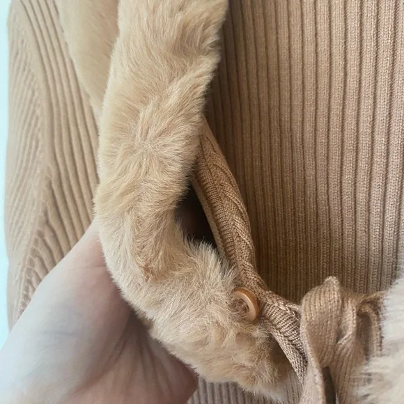 NWOT Love Tree Camel Tie-Accent Shawl Collar Cardigan - Picture 5 of 7